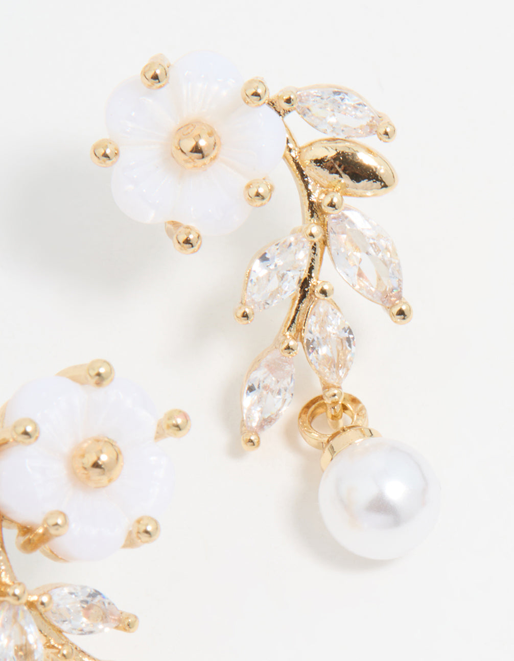 Gold Plated Pearl Flower Drop Earrings