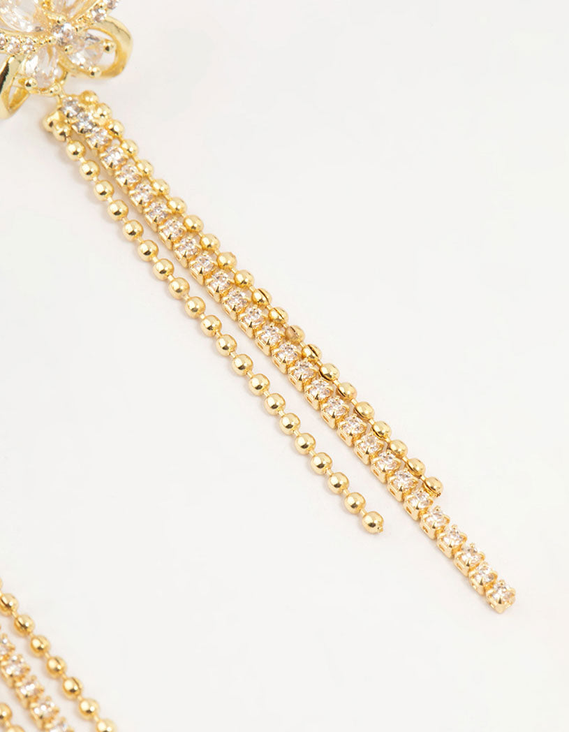Gold Plated Cubic Zirconia Butterfly Drop Earrings