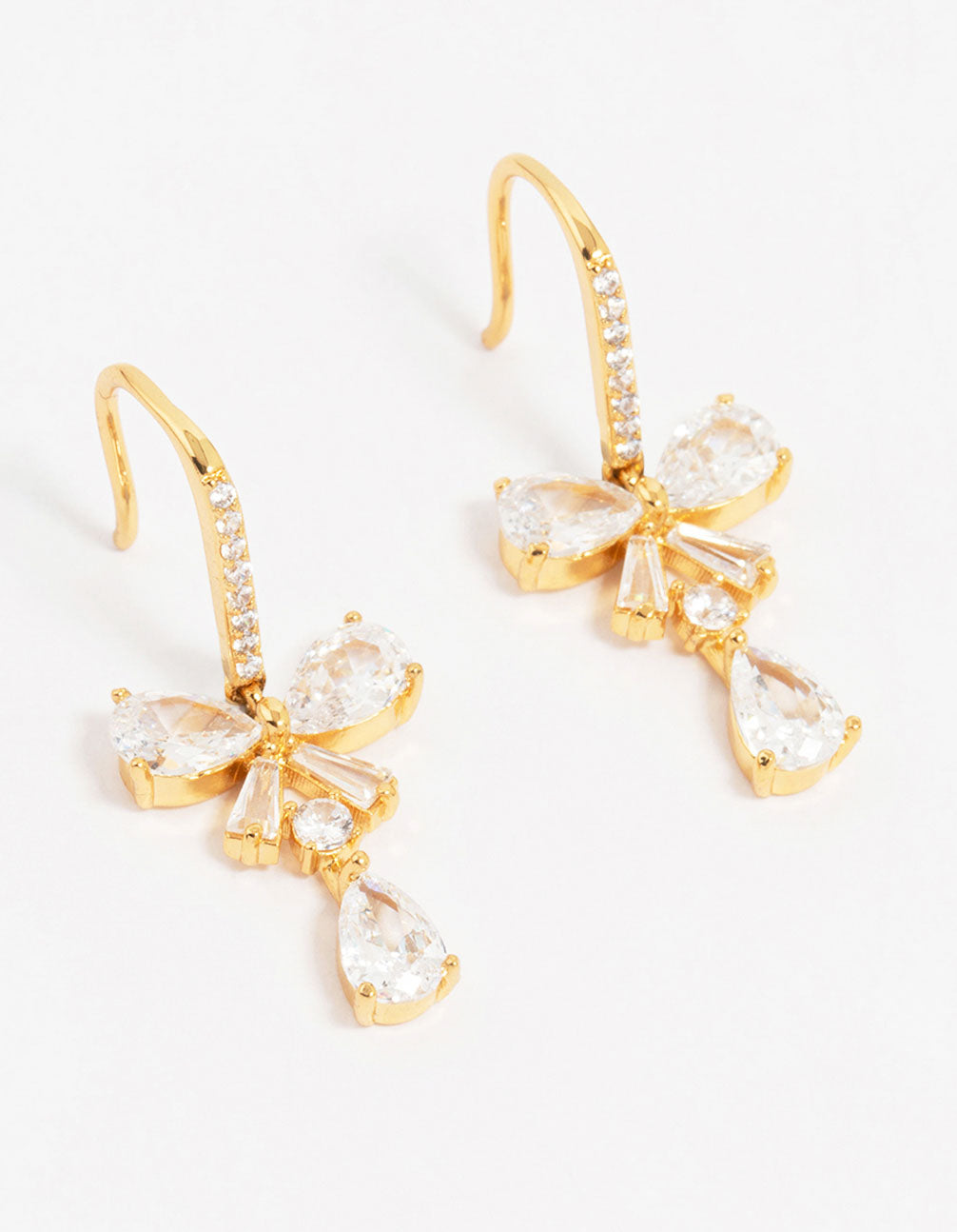 Gold Plated Cubic Zirconia Bow Teardrop Earrings