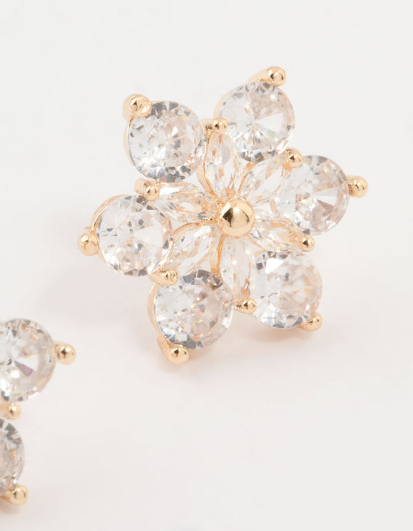 Gold Plated Cubic Zirconia Flower Stud Earrings