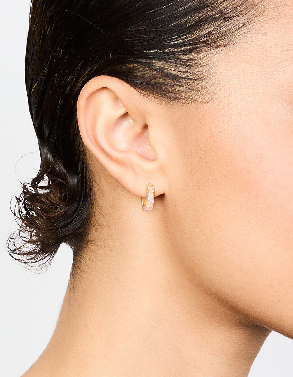 Gold Plated Diamante Thin Pavé Hoop Earrings