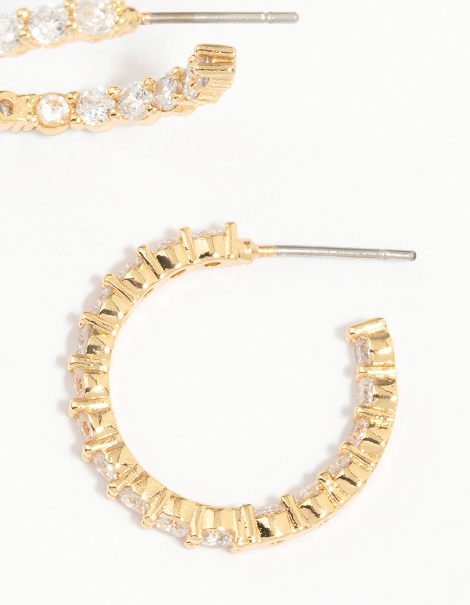 Gold Plated Stone Medium Hoop Earrings
