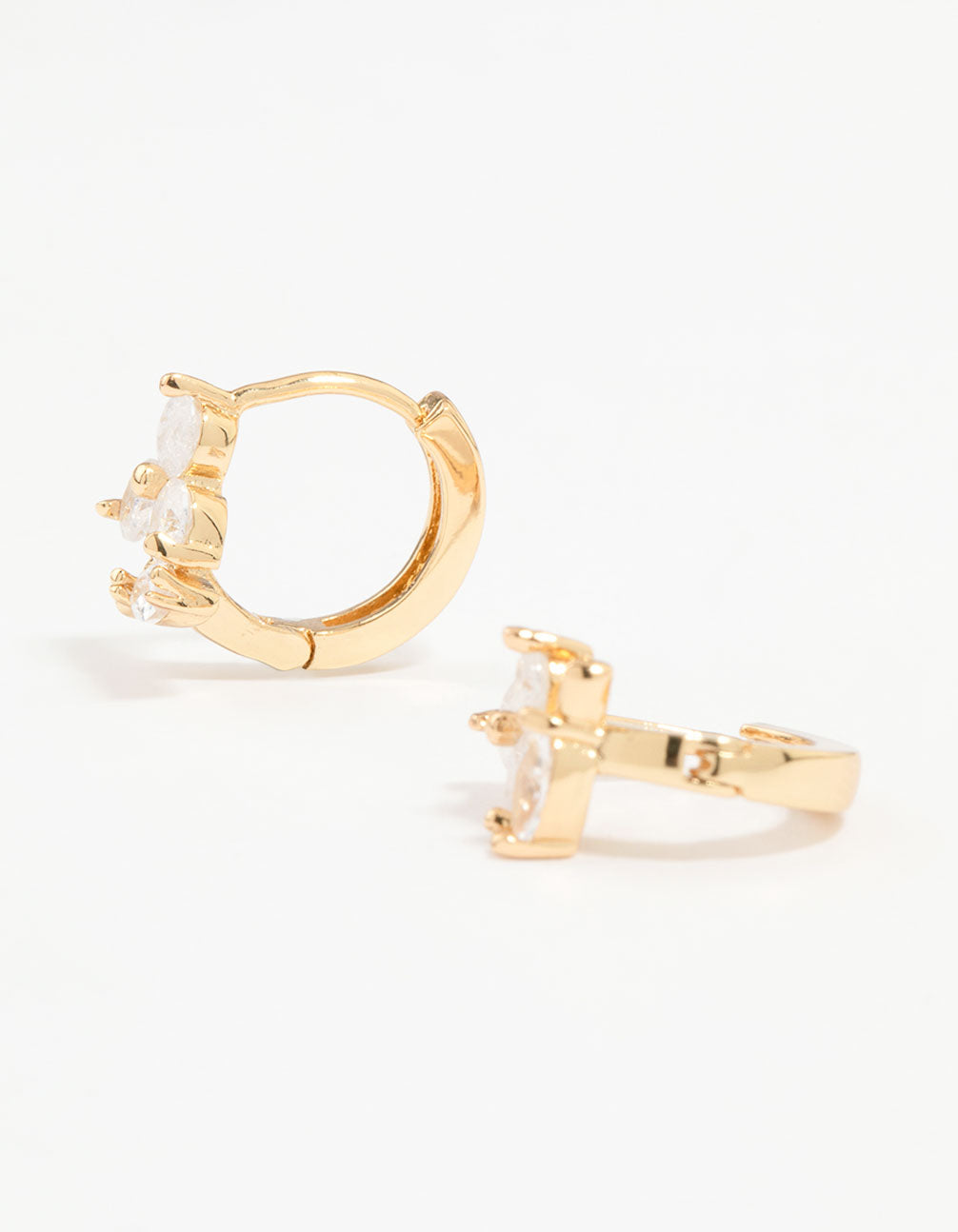 Gold Plated Cubic Zirconia Flower & Leaf Huggie Earrings