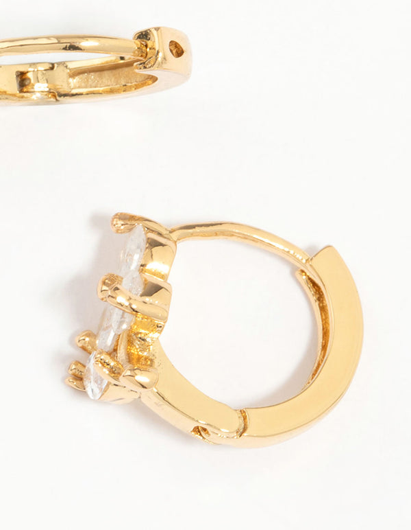 Gold Plated Cubic Zirconia Flower & Leaf Huggie Earrings