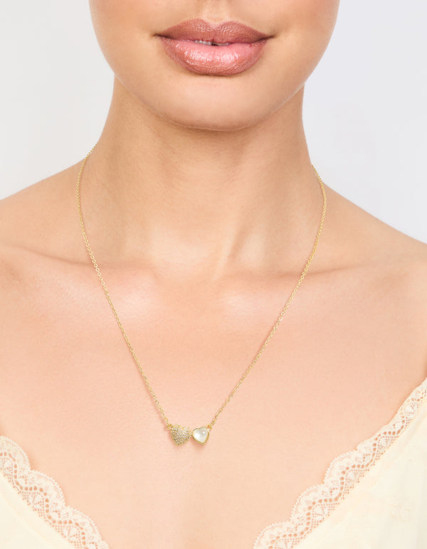 Gold Plated Diamante Hearts Pendant Necklace