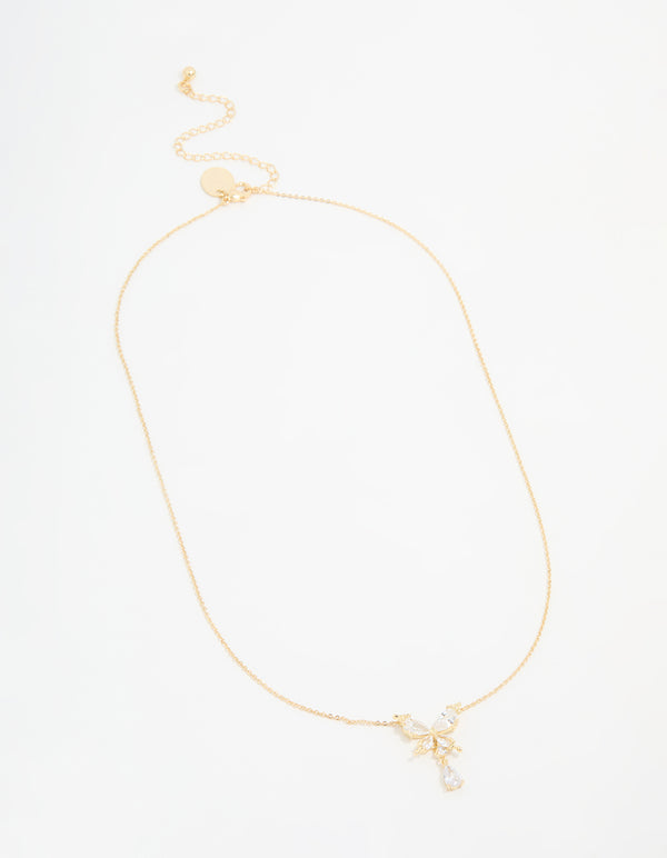 Gold Plated Cubic Zirconia Butterfly Teardrop Necklace