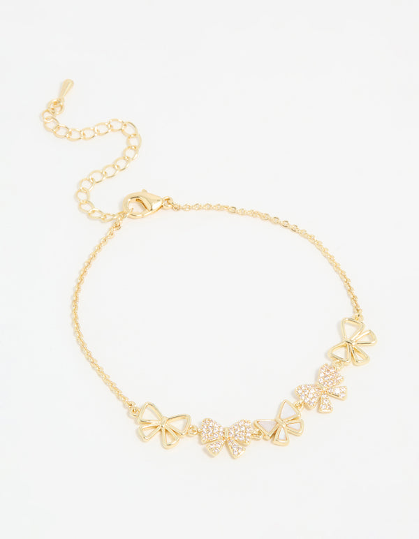 Gold Plated Cubic Zirconia Bows Bracelet