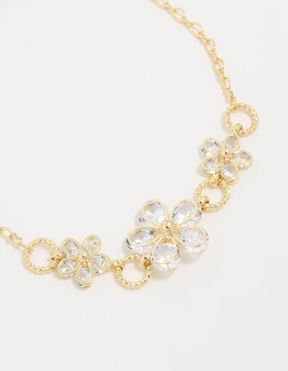 Gold Plated Cubic Zirconia Flower Station Bracelet