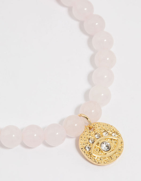Gold Plated Rose Quartz Stretch Bracelet