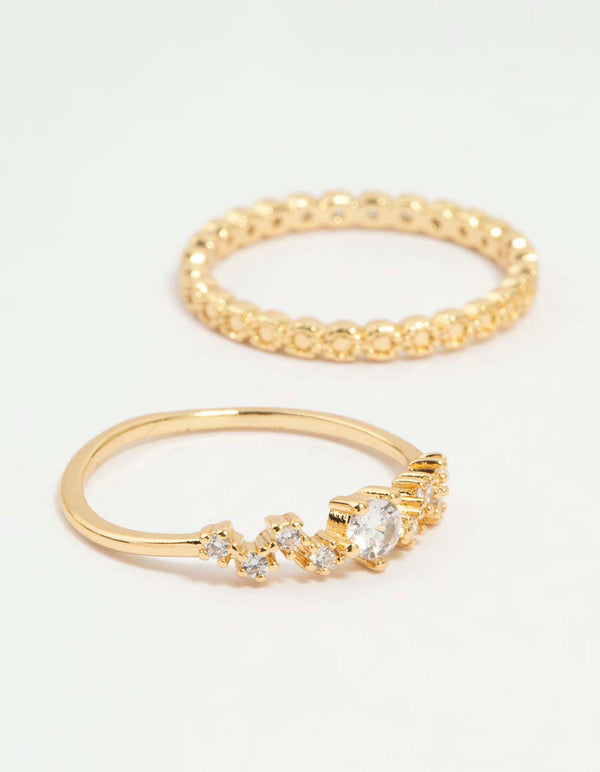 Gold Plated Squiggle & Rope Rings 5-Pack