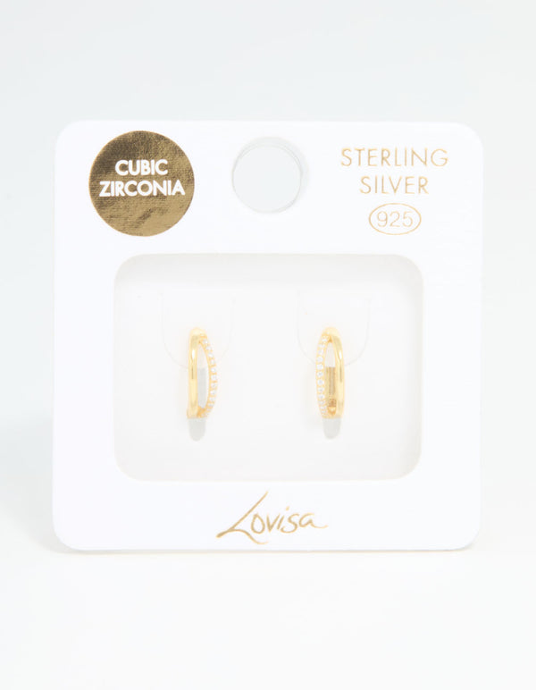 Gold Plated Sterling Silver Cubic Zirconia Double Hoop Earrings