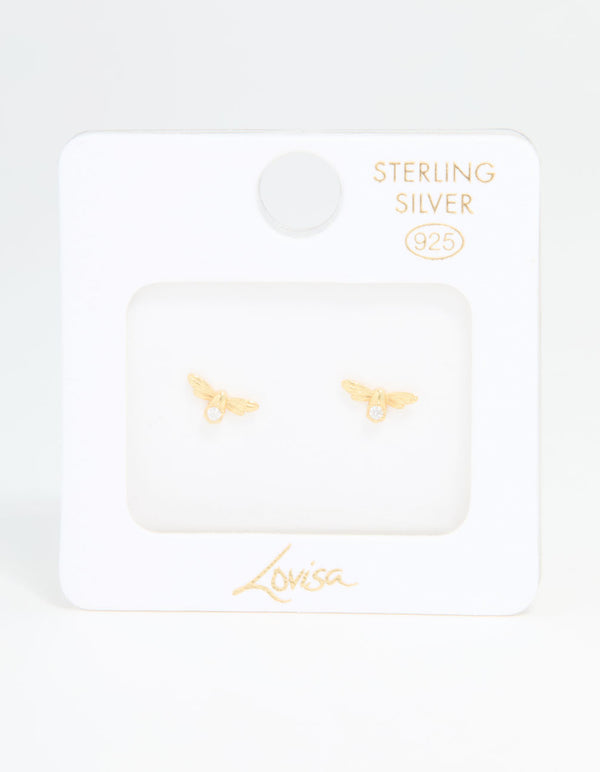 Gold Plated Sterling Silver Cubic Zirconia Bee Stud Earrings