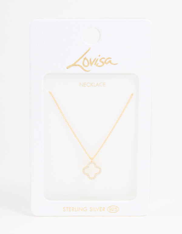 Gold Plated Sterling Silver Cubic Zirconia Flower Pendant Necklace