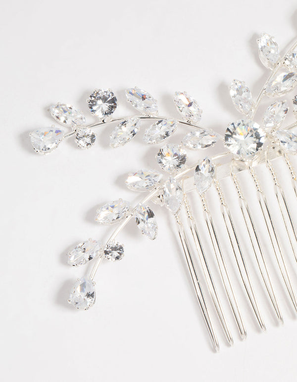 Silver Diamante Leaf Hair Comb