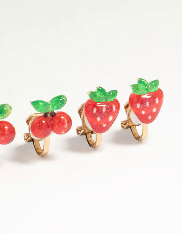 Kids Gold Tutti Frutti Clip On Earrings 6-Pack