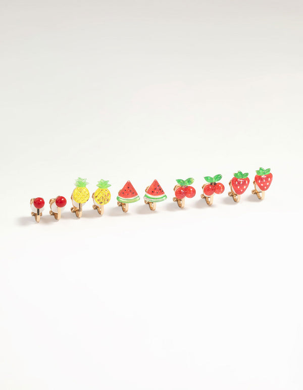 Kids Gold Tutti Frutti Clip On Earrings 6-Pack