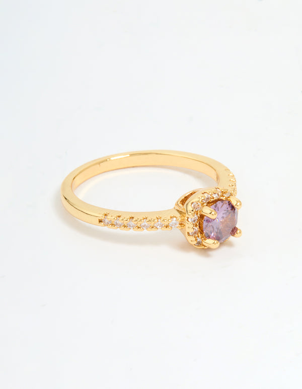 Gold Plated Purple Cubic Zirconia Mini Cushion Ring