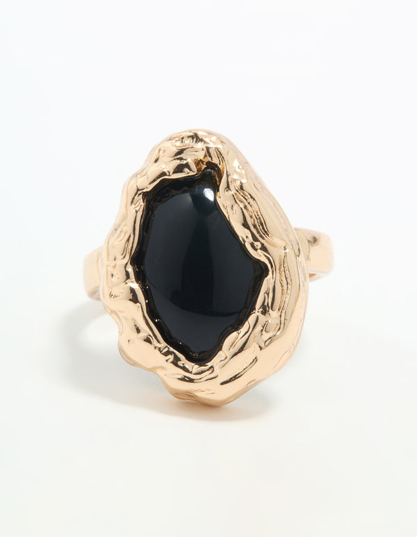 Gold Black Stone Molten Oval Ring