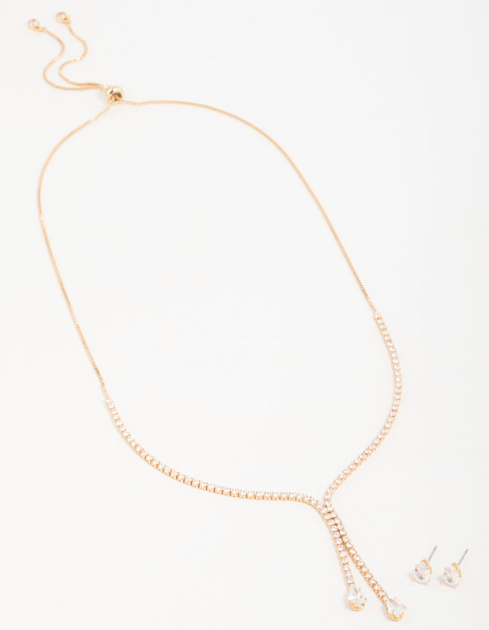 Gold Cupchain Y-Necklace & Earrings Set