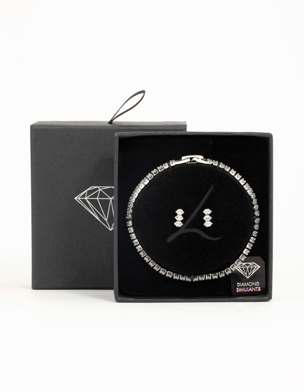 Silver Diamante Marquise Earrings & Tennis Bracelet Set