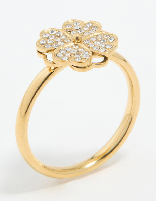 Waterproof Gold Plated Stainless Steel Lucky Clover Ring