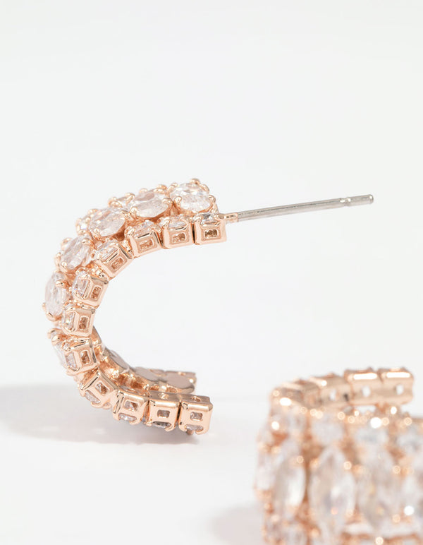 Rose Gold Plated Cubic Zirconia Medium Hoop Earrings