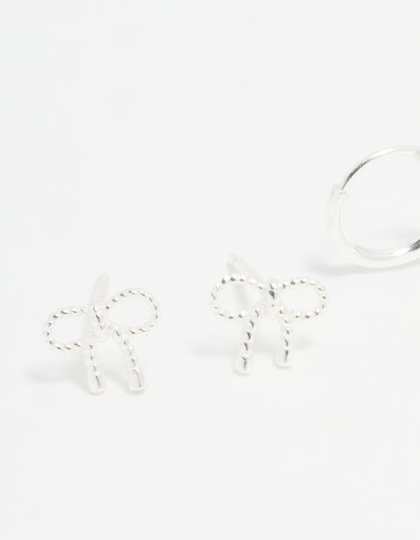 Sterling Silver Bow & Hoop Earrings 2-Pack