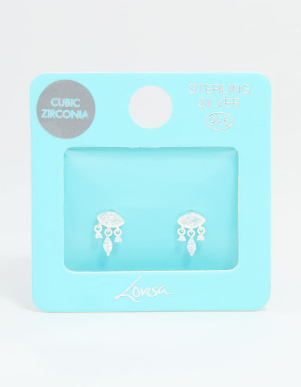 Sterling Silver Cubic Zirconia Evil Eye Drop Stud Earrings