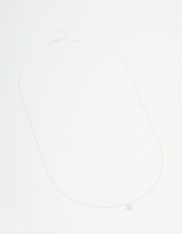 Sterling Silver Cubic Zirconia Micro Flower Pendant Necklace