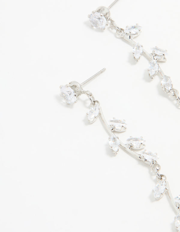 Silver Cubic Zirconia Vine Drop Earrings