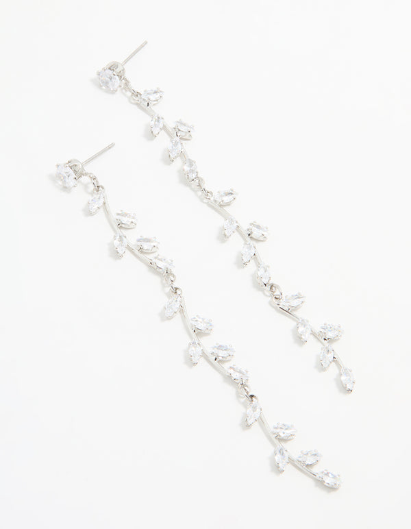 Silver Cubic Zirconia Vine Drop Earrings