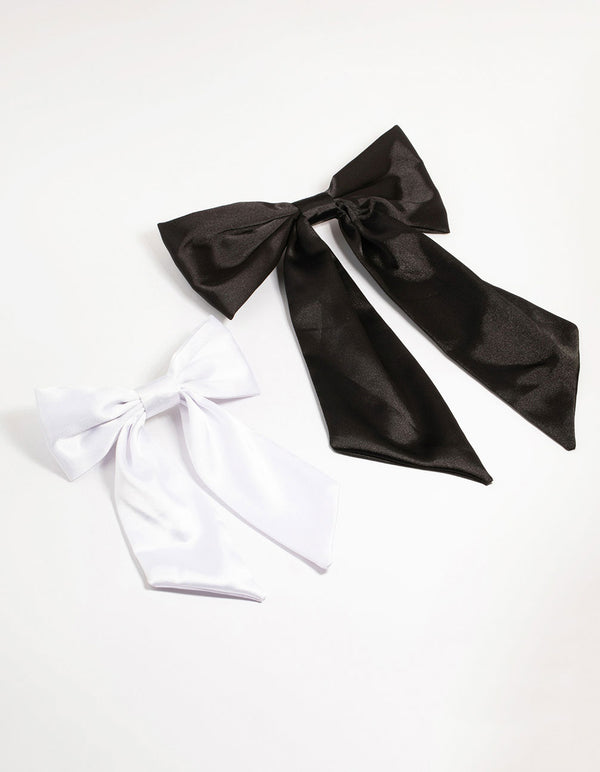 Black & White Fabric Classic Bow Hair Clips 2-Pack