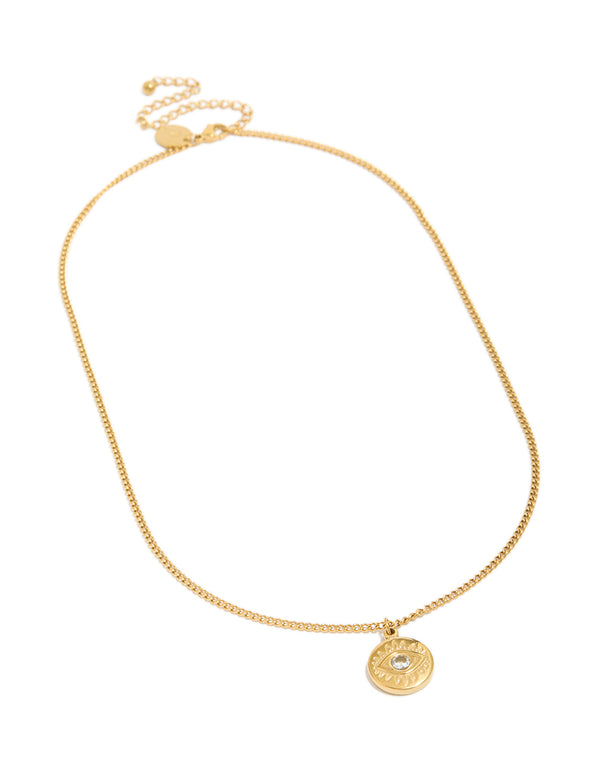 Waterproof Gold Plated Stainless Steel Cubic Zirconia Evil Eye Pendant Necklace