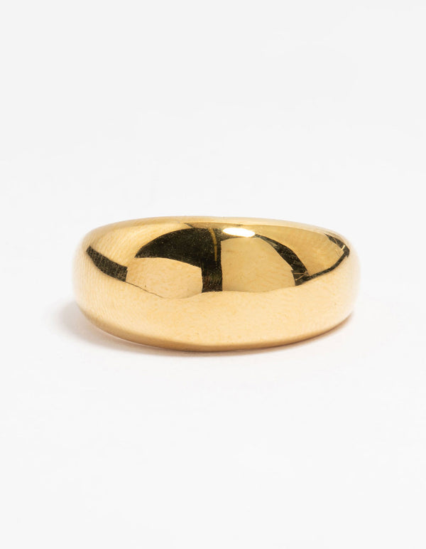 Waterproof Gold Plated Stainless Steel Bold Thick Signet Ring