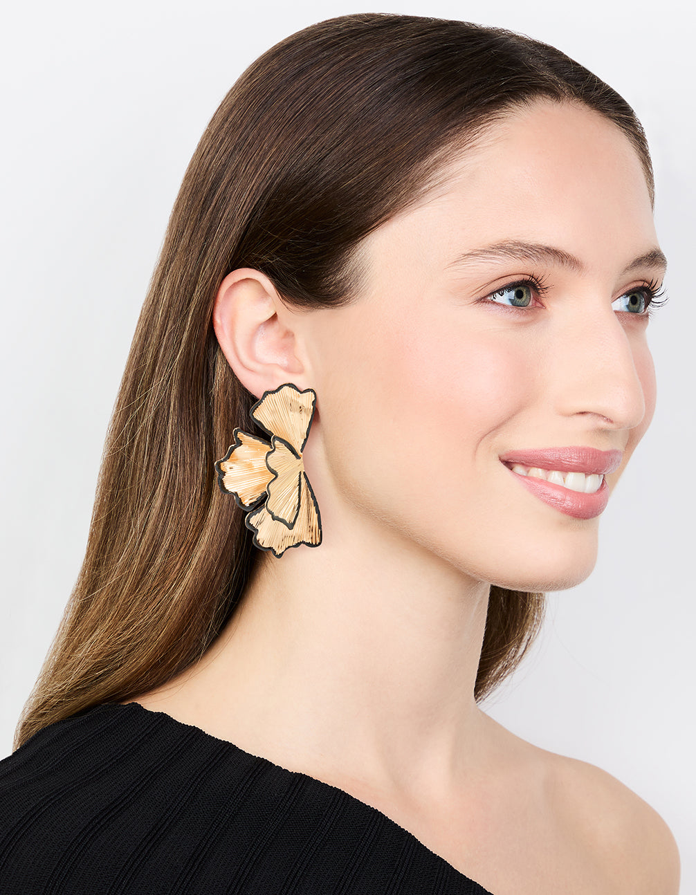 Black & Gold Etched Floral Stud Earrings