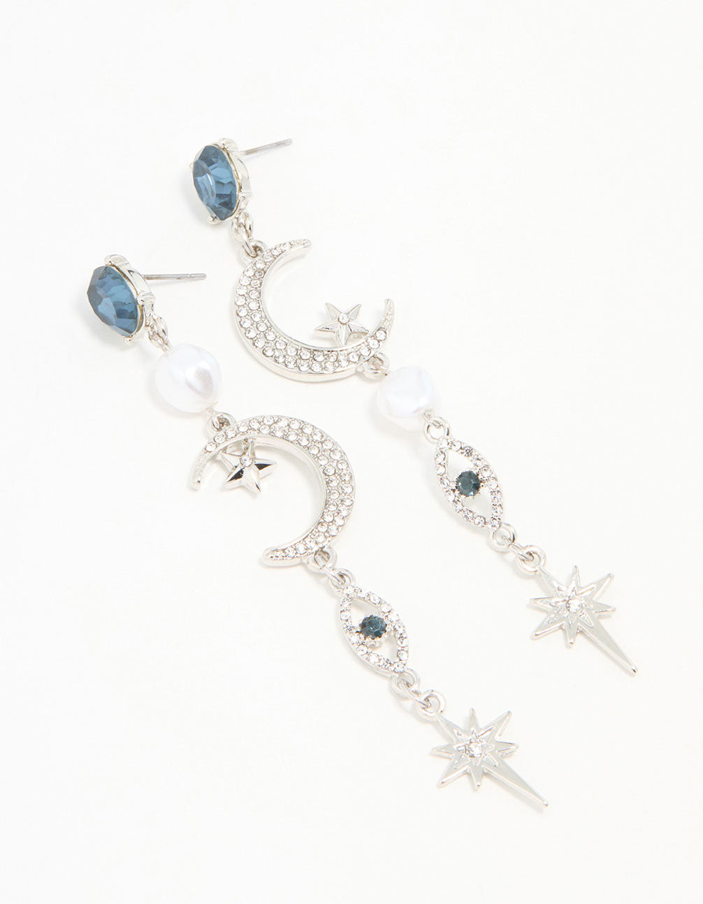 Silver Blue Diamante Celestial Drop Earrings