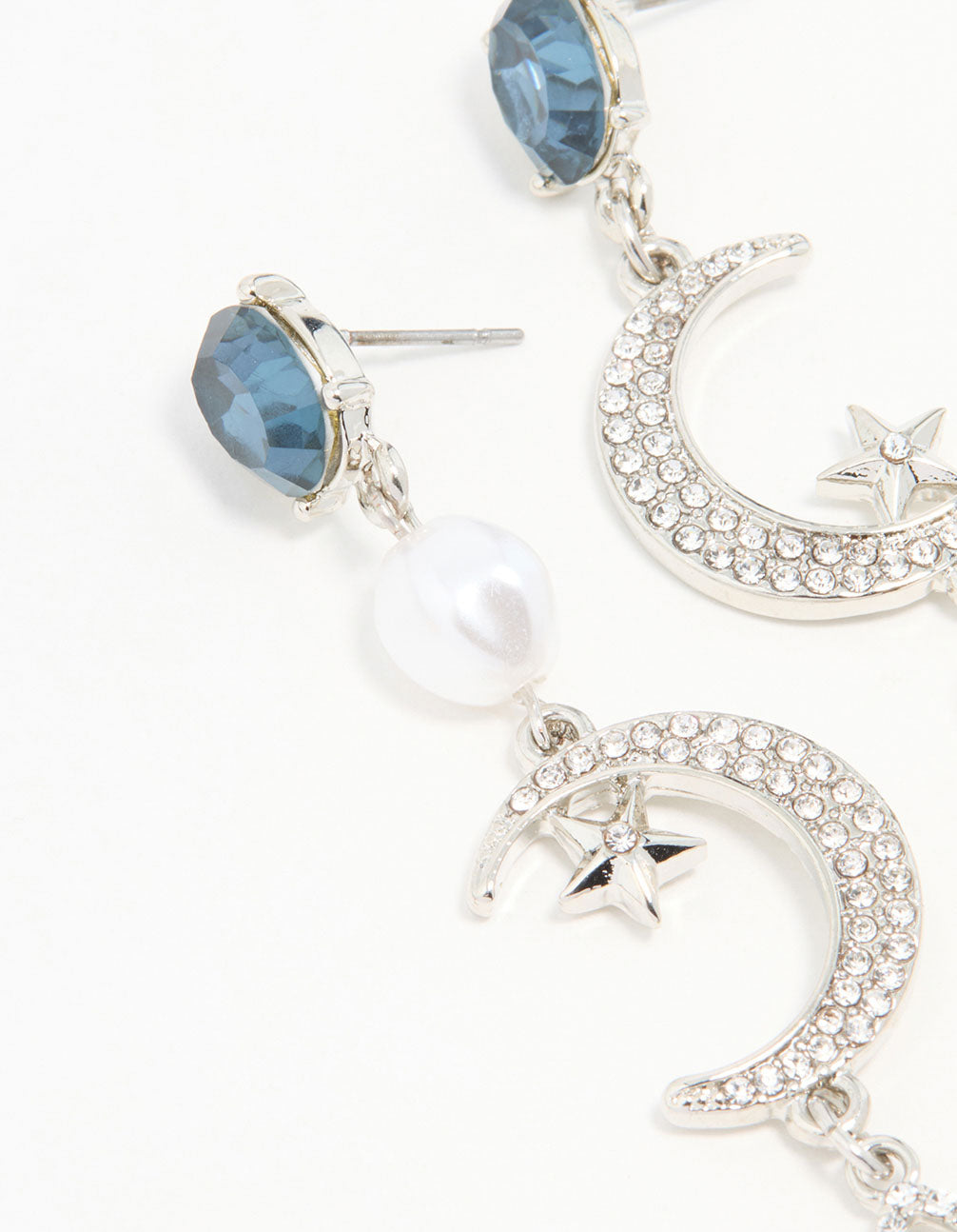 Silver Blue Diamante Celestial Drop Earrings