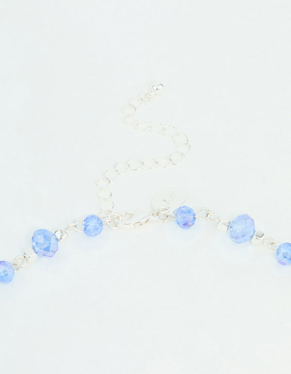 Silver Crater Hoop & Blue Beaded Necklace