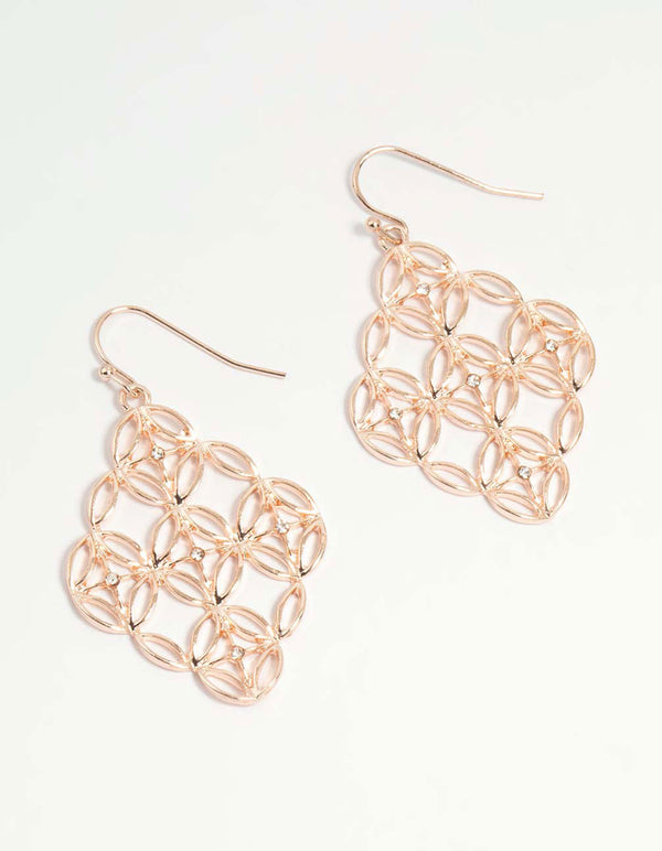 Rose Gold Diamante Patterned Drop Earrings