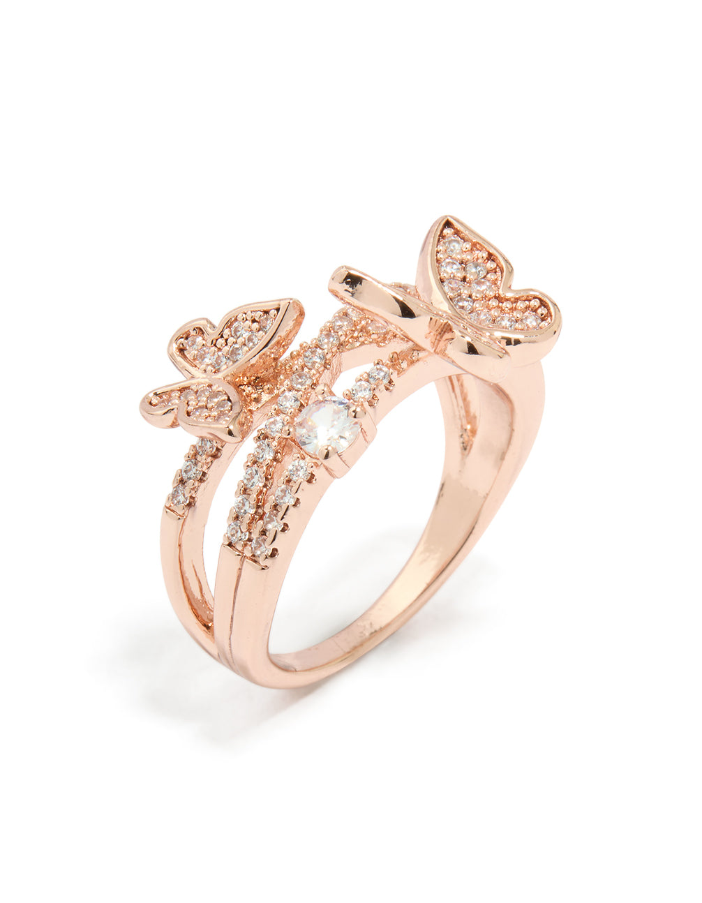 Rose Gold Cubic Zirconia Double Butterfly Wrap Ring