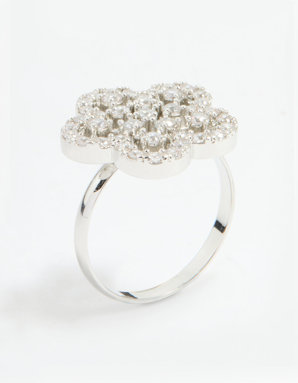 Silver Cubic Zirconia Statement Flower Ring