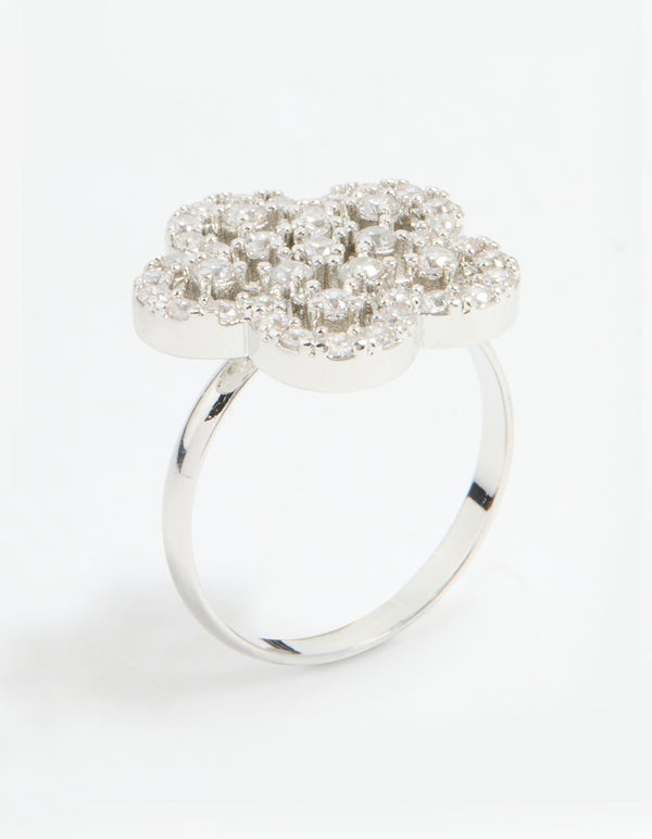 Silver Cubic Zirconia Statement Flower Ring