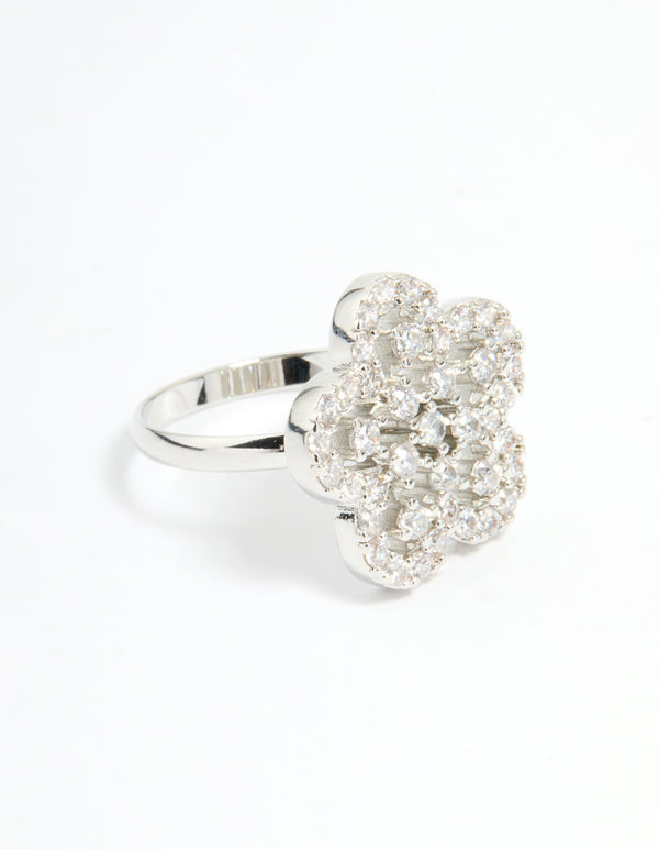 Silver Cubic Zirconia Statement Flower Ring