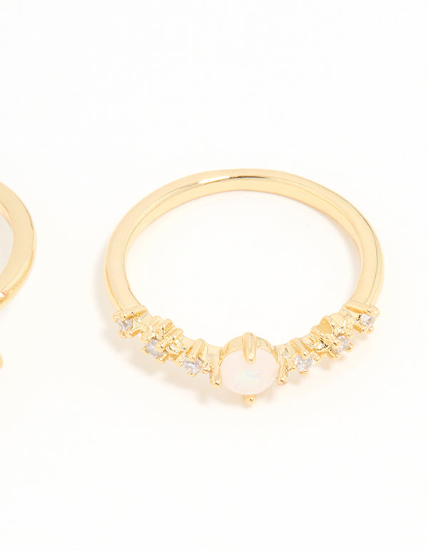 Gold Plated Cubic Zirconia Marquise Stacking Rings 3-Pack