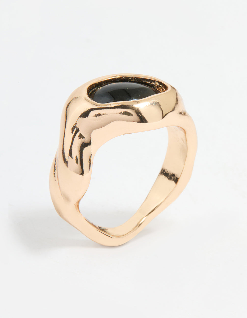 Gold Black Stone Molten Circle Ring