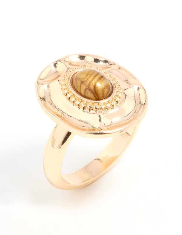 Gold Stone Oval Statement Ring