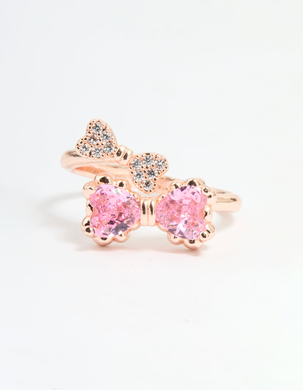 Rose Gold Cubic Zirconia Double Dainty Bow Ring