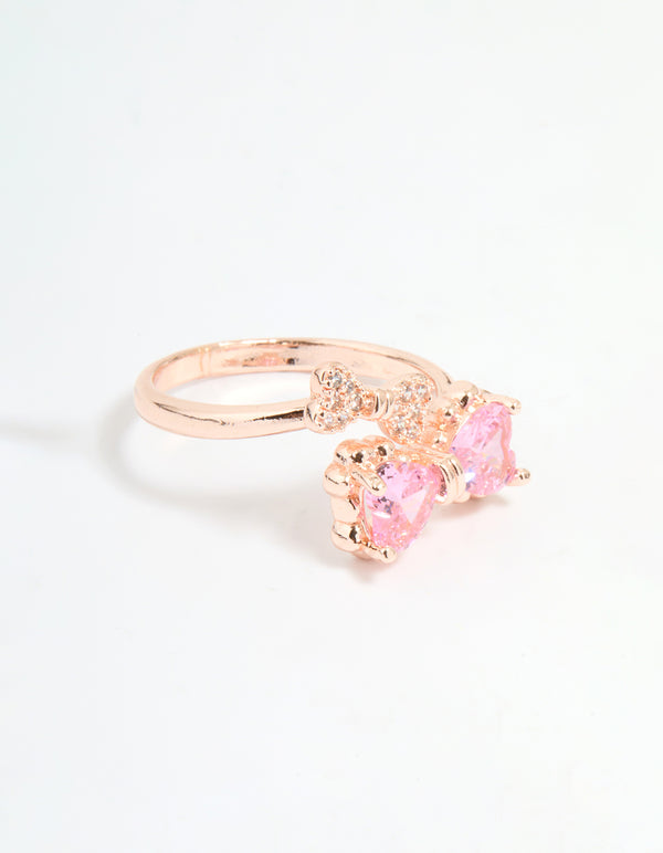 Rose Gold Cubic Zirconia Double Dainty Bow Ring