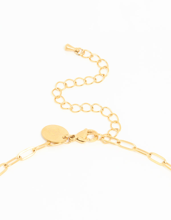 Waterproof Gold Plated Stainless Flower & Heart Charm Necklace