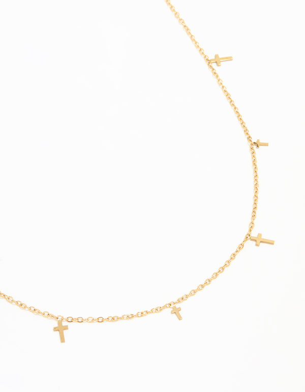 Waterproof Gold Plated Stainless Steel Cross Charms Necklace